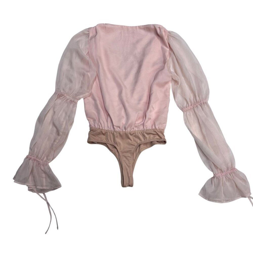 EUC Lovers and Friends Pink Sheer Sleeve Bodysuit XS - Picture 2 of 6